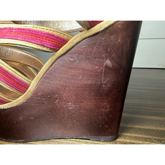 *RARE* Marc by Marc Jacobs Wedge Platform‎ Pink Red Strappy Sandals Heels 8 - Picture 8 of 14